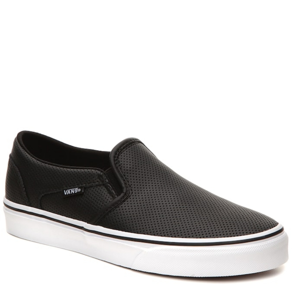 Van's Asher Black Perforated Leather Slip On Sneakers